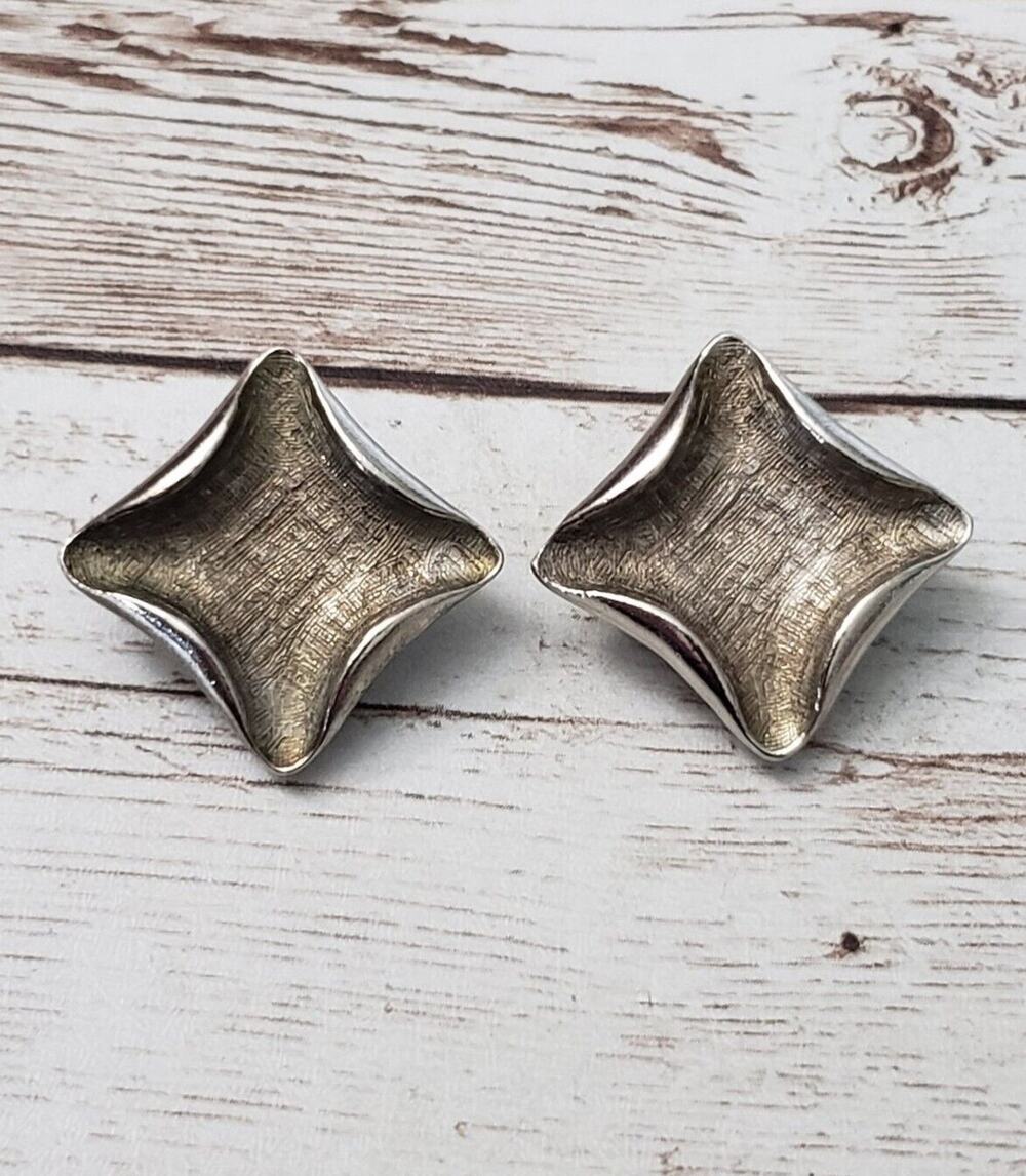 Vintage Clip On Earrings Square with Folded in Sides